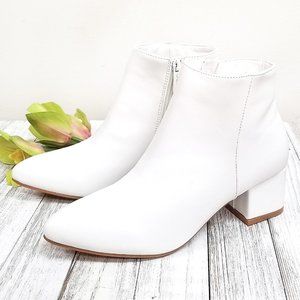 New White Low Heel Pointed Toe Booties Ankle Boots